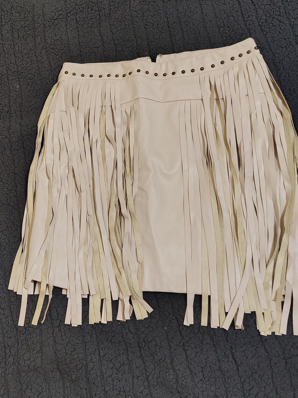 Fringed Mini Skirt with Studded Waist in Cream